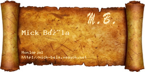 Mick Béla névjegykártya
